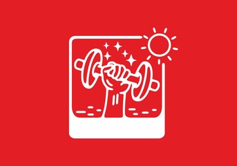 Square shape of hand and dumbbell red white