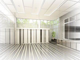 sketch design of interior hall, 3d rendering