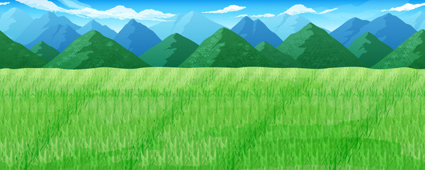 草原と山の風景イラスト 横スクロールゲームの背景 シームレス Wall Mural ふわぷか 草原と山の風景イラスト 横スクロールゲームの背景 シームレス Wall Mural ふわぷか