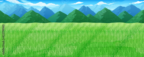 田んぼと山の風景イラスト 横スクロールゲームの背景 シームレス Wall Mural ふわぷか