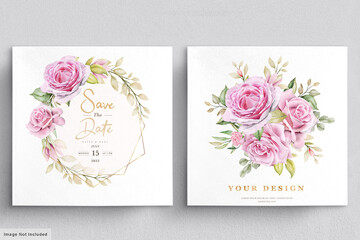 Watercolor roses wedding invitation card template