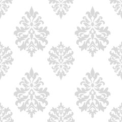 Grey damask seamless pattern. Classic elegant background. Decorative vector illustration