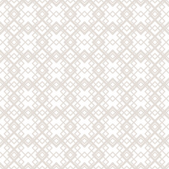 Fototapeta premium Diamond grid vector seamless pattern. Abstract geometric texture with diagonal lines, rhombuses, squares, lattice, grill. Simple beige and white background. Subtle repeat design for decor, wallpaper