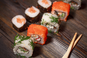 Fototapeta na wymiar sushi chopsticks red ginger asian cuisine lunch