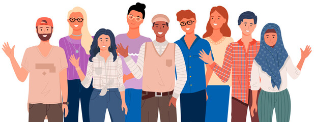 People greeting gesture. Different nations representatives waving hand saying hello © robu_s