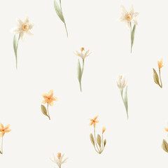 Seamless pattern of watercolor garden flowers