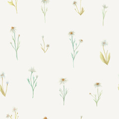 Fototapeta na wymiar Seamless pattern of watercolor garden flowers