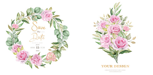 Watercolor roses wedding invitation card template