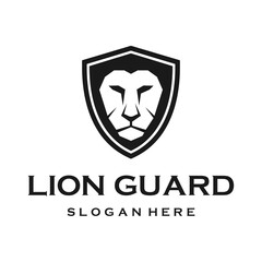 lion face with shield logo design template vector