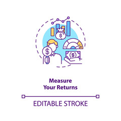 Measuring returns concept icon. Stock trading step idea thin line illustration. Calculating potential percents. Economic, market conditions. Vector isolated outline RGB color drawing. Editable stroke