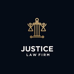 Fototapeta premium Justice law firm logo with gold color, firm, law, justice