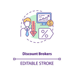 Discount brokers concept icon. Broker type idea thin line illustration. Financial operations through online platforms. Online brokerage. Vector isolated outline RGB color drawing. Editable stroke