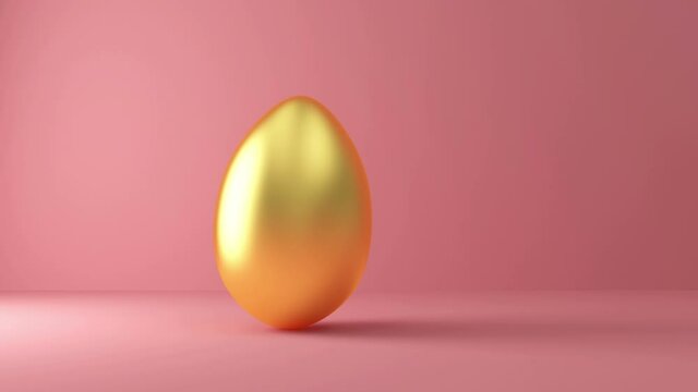 Seamless Loop 4K Animation of Golden Easter Egg Spinning on pink studio background