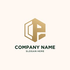 Abstract monogram logo E letter design set, in gold color Premium