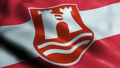 Fototapeta premium 3D Waving Austria City Flag of Linz Closeup View