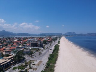 Aerial view of Piratininga beach in Niterói, Rio de Janeiro. Sunny day. Drone photo