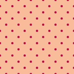 Vector seamless pattern with small stars, diamond shapes, tiny dots. Abstract minimal geometric texture. Pink and peach color. Simple minimalist background. Repeat design for wallpaper, fabric, print