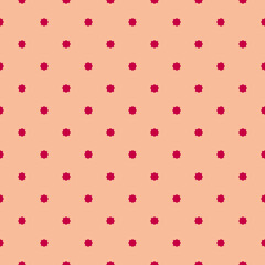 Vector seamless pattern with small stars, diamond shapes, tiny dots. Abstract minimal geometric texture. Pink and peach color. Simple minimalist background. Repeat design for wallpaper, fabric, print