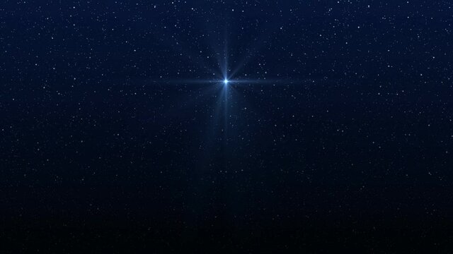 Background of the beautiful starry sky and bright star. Christmas star of the Nativity of Bethlehem, Nativity of Jesus Christ.