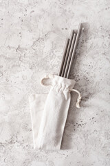 eco-friendly reusable metal drinking straw. zero waste concept