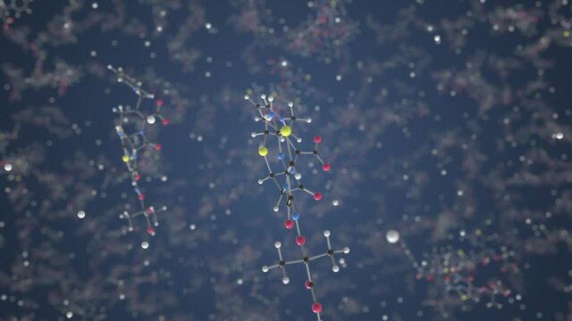 Molecule of Ceftazidime. Molecular model, science related looping 3d animation