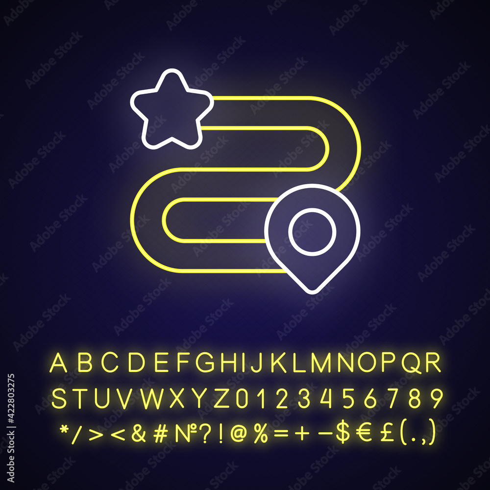 Poster videogame campaign neon light icon. digital game menu element. player progress tracking. outer glowi