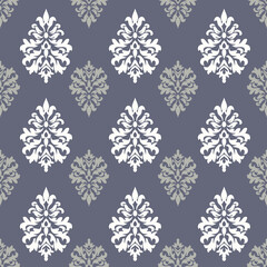 Wallpaper in the style of Baroque. Seamless vector background. Gray and white ornament. Damask pattern.