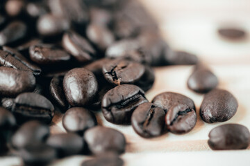 coffee beans on a wooden background