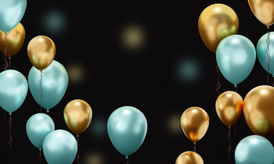 3D rendering background, happy birthday, gift, postcard, balloon gold black