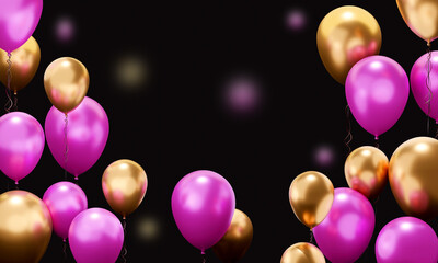 3D rendering background, happy birthday, gift, postcard, balloon gold black