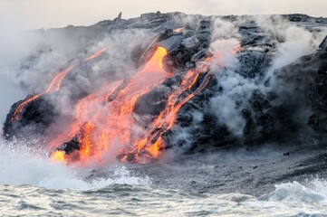 Coulées de lave du volcan Kilauea à Hawaii