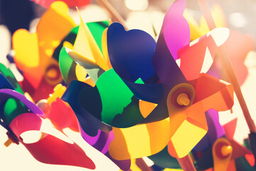 Wind rose made of colorful plastic. Wind rose made of colored papers. Colorful wind rose from...