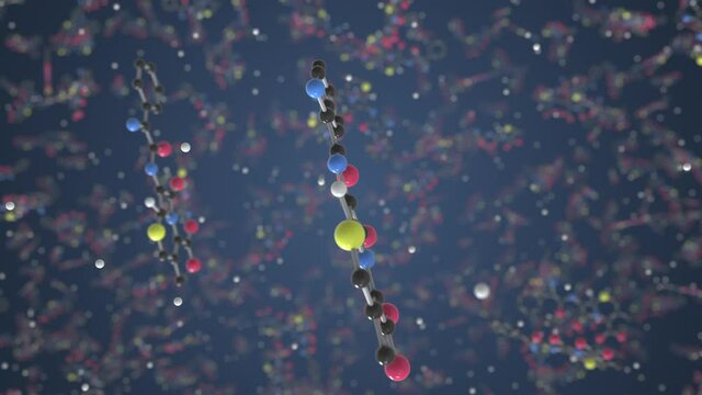 Molecule of Cefalexin. Molecular model, science related looping 3d animation