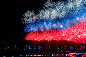 Naklejka premium Flag of Russia fireworks in Moscow