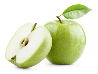 Delicious green apples, isolated on white background