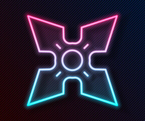 Glowing neon line Japanese ninja shuriken icon isolated on black background. Vector © Vadim