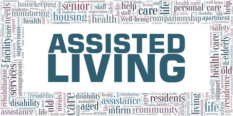 Assisted living vector illustration word cloud isolated on a white background.