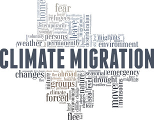 Fototapeta premium Climate migration vector illustration word cloud isolated on a white background.