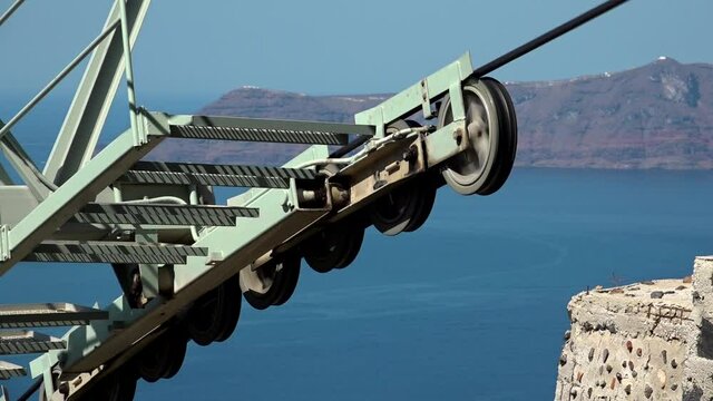 Cablecar wheels over the Greek Santorini island.