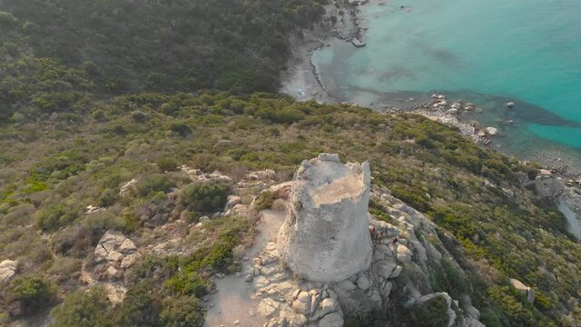 Aerial shot of an ancient nuraghe (a typical Sardinian tower)