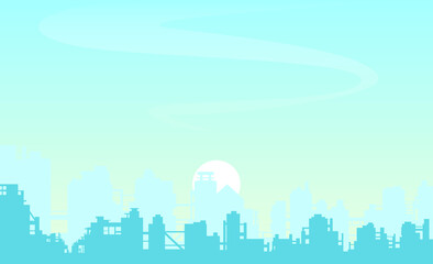 vector blue cityscape illustration, silhouettes of buildings, skyline background 