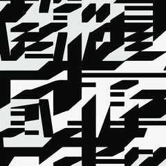 Mosaic consists of black and white geometric shapes.