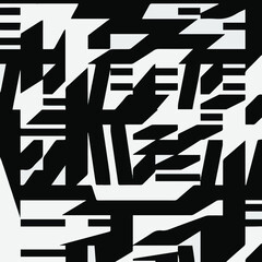 Mosaic consists of black and white geometric shapes.