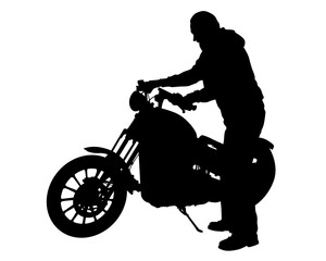 Man in protective clothing rides a sports bike. Isolated silhouette on a white background