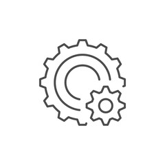 Cogwheels or gears line outline icon isolated on white