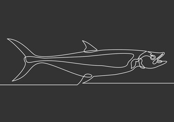 Continuous one line drawing fish. vector illustration. Black and white.