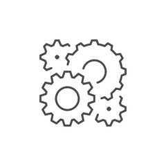Cogwheels or gears line outline icon isolated on white