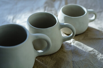 Handmade ceramic craft ware. Cups.