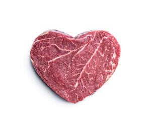 Heart shape raw fresh beef steak isolated on white