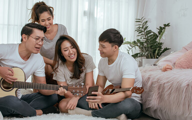 Group of people having party at home